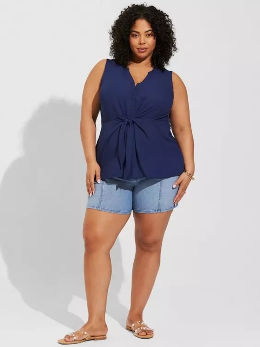 torrid Navy Sleeveless Tie-Front Tank